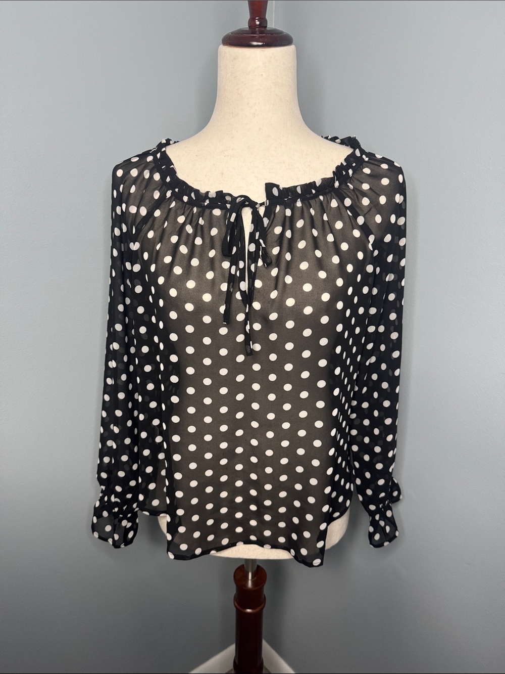 LOFT Women’s Black/White Polka Dot Sheer Blouse Sz SP